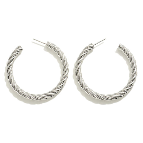 2" Twisted Hoop Earrings, Silver