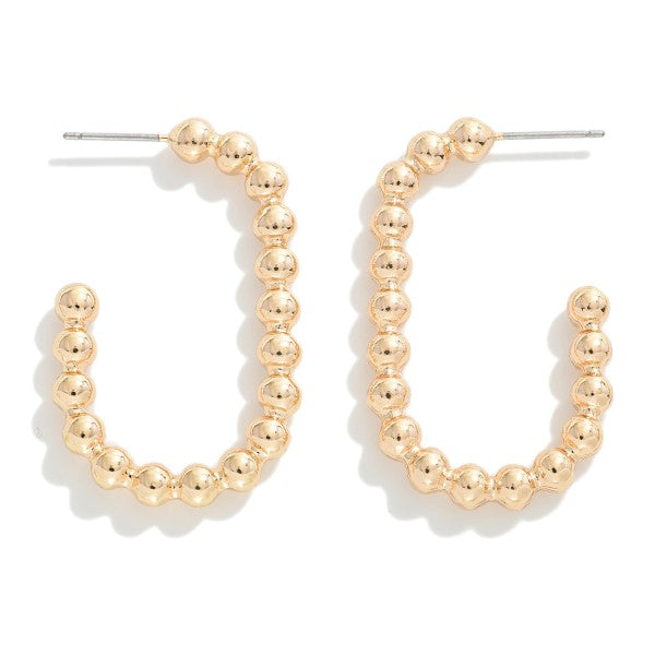 Fuzed Metal Tone Bead Stretched Hoop Earrings