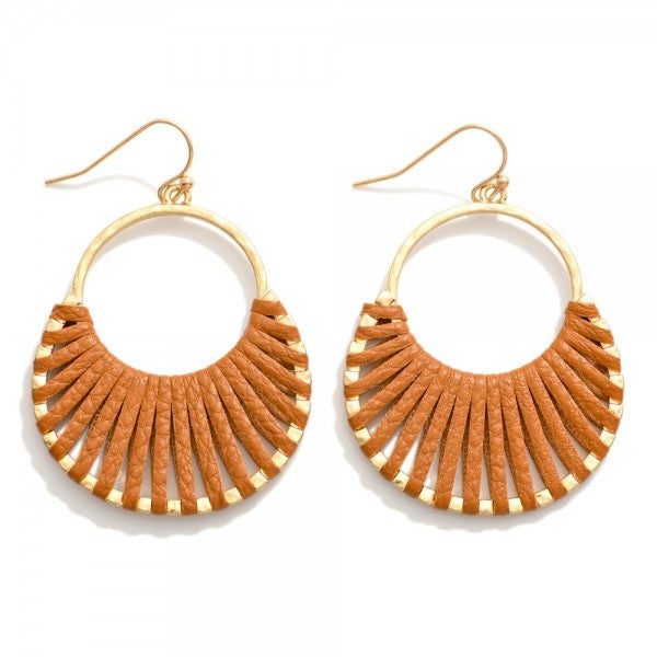 Brown Woven Leather Drop Earrings