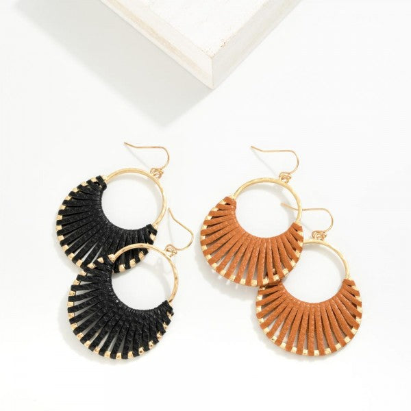 Brown Woven Leather Drop Earrings