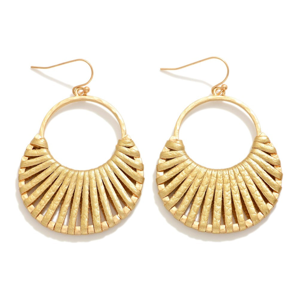 Woven Leather Drop Earrings - Gold