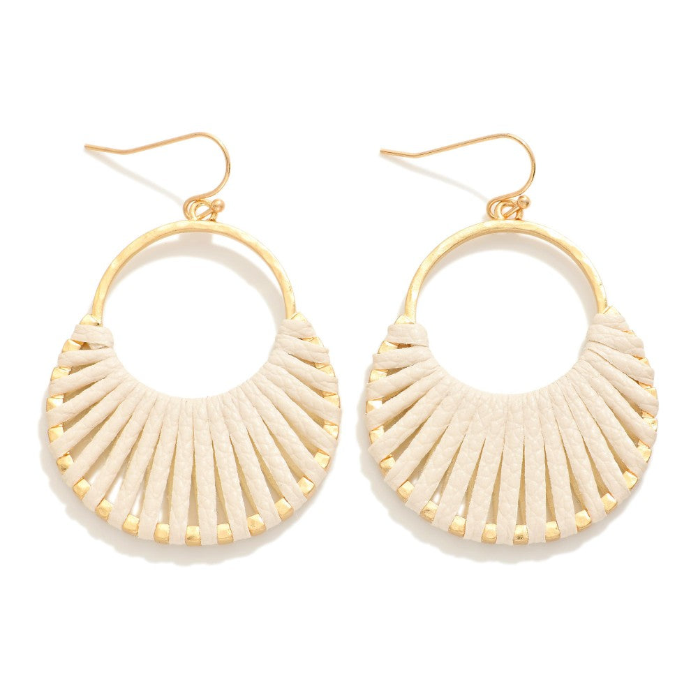 Woven Leather Drop Earrings - Ivory