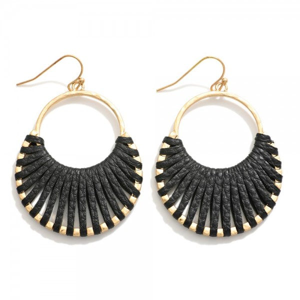 Black Woven Leather Drop Earrings