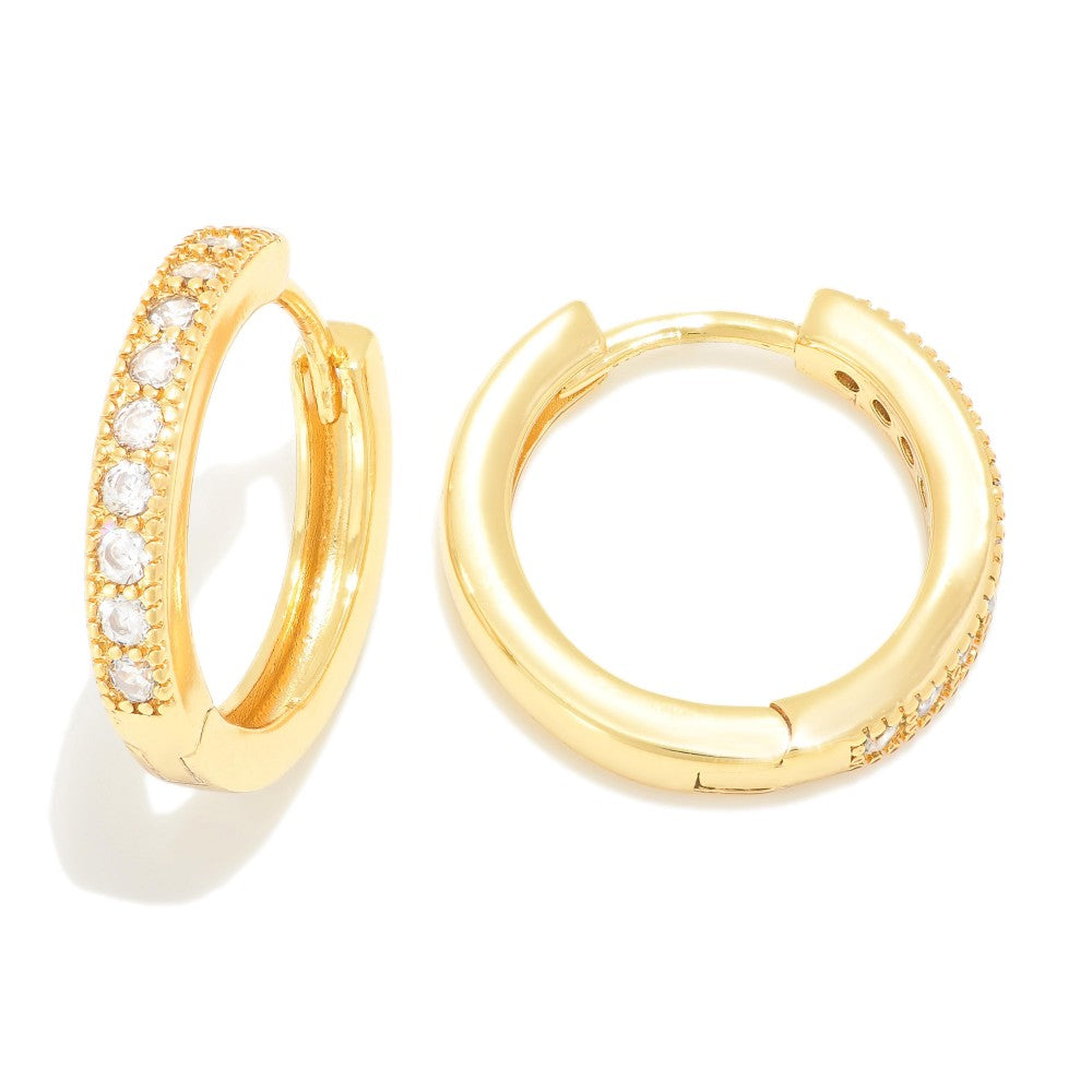 Cubic Zirconia Hoop Earrings - Gold