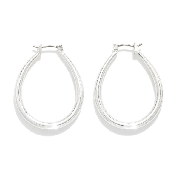 Silver Simple Tapered Hollow Coated Brass Hoop Earrings