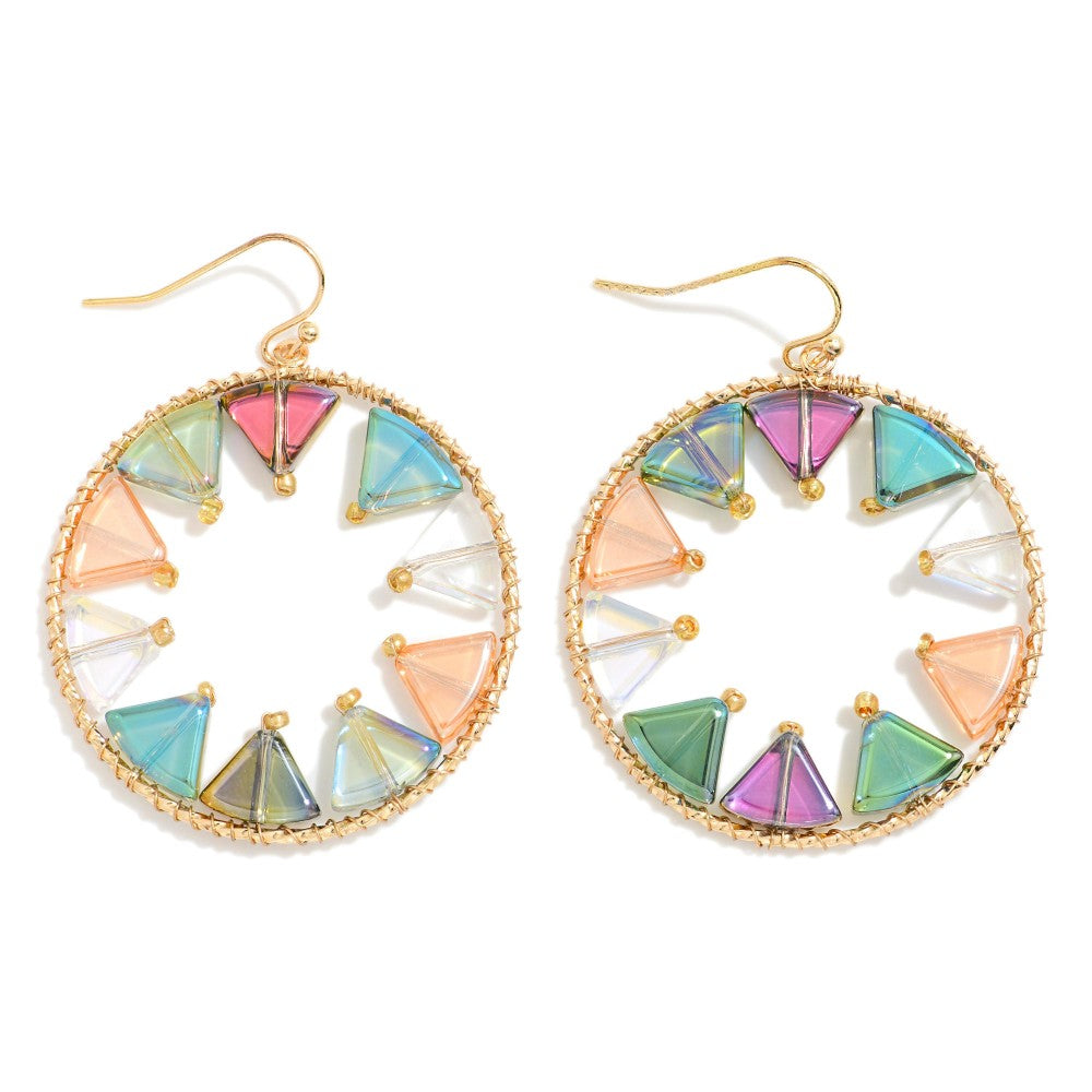 Triangle Beaded Hoop Drop Earrings - Multi Color