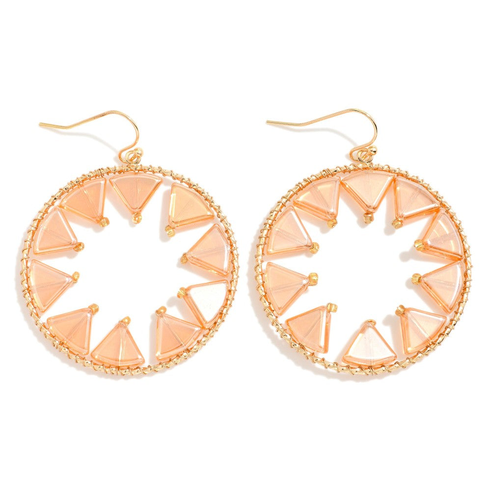 Triangle Beaded Hoop Drop Earrings - Topaz