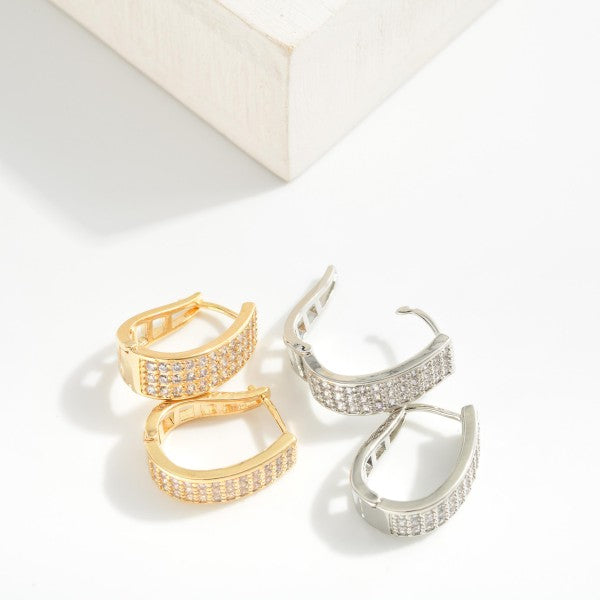 Pave Cubic Zirconia Hoop Earrings