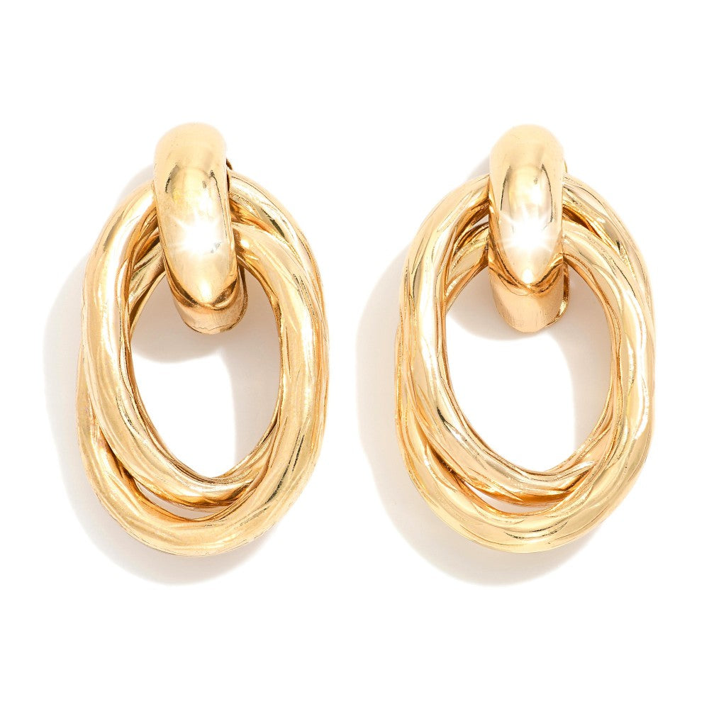 Layered Metal Tone Oval Door Knocker Earrings
