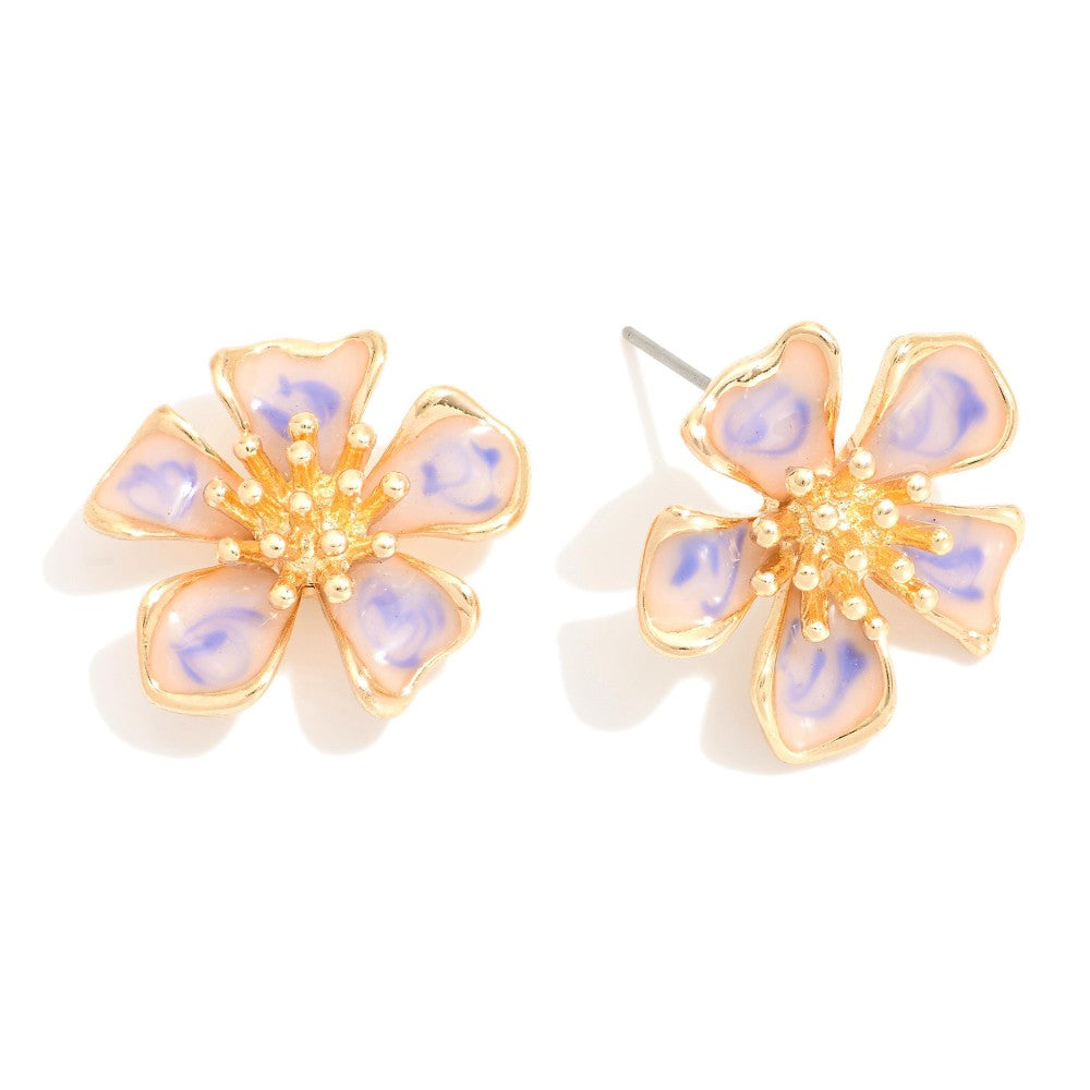 Light Blue Enamel Flower Large Stud Earrings