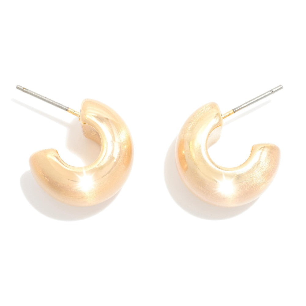 Gold Chunky Brushed Metal Hoop Earrings