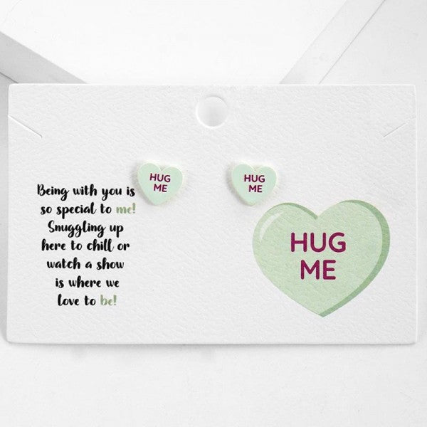 Valentine's Conversation Heart Stud Earrings -Green