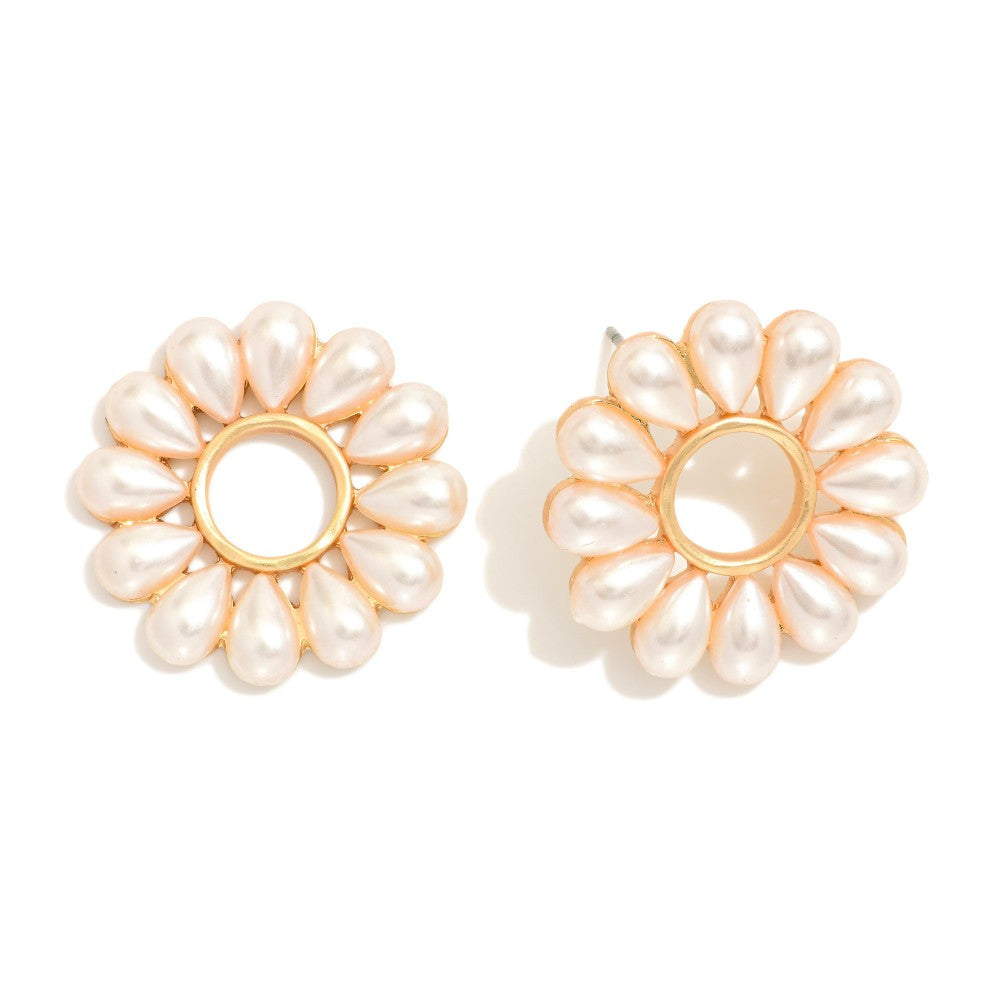 Flower Drop Earring With Pearl Petals