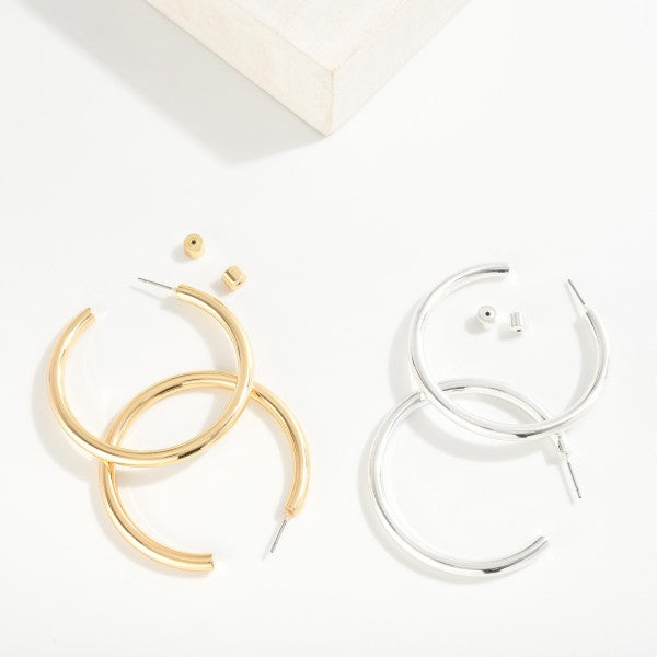 Simple Metal Tone Hoop Drop Earrings