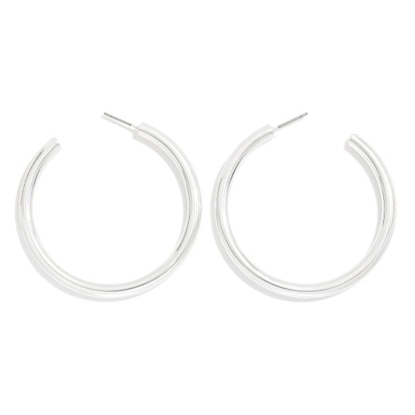 Simple Metal Tone Hoop Drop Earrings