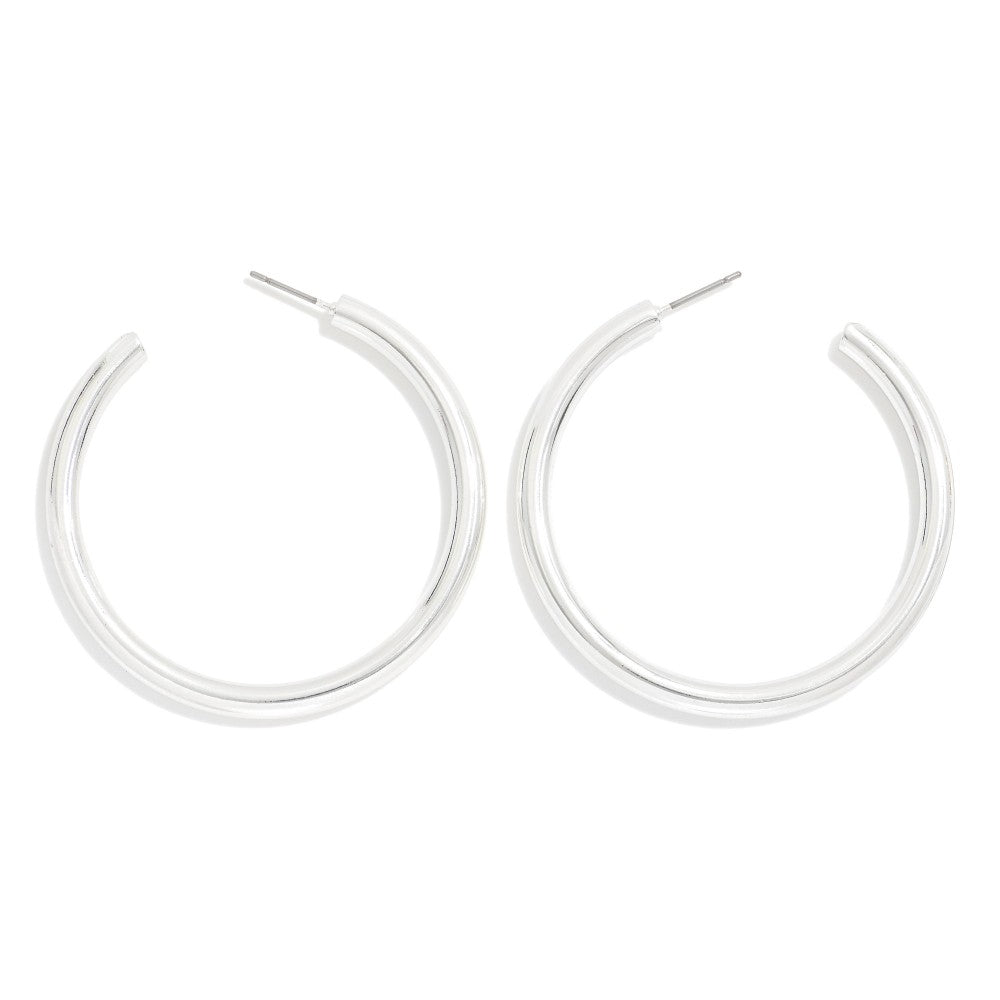 2" Simple Metal Tone Hoop Drop Earrings - Silver