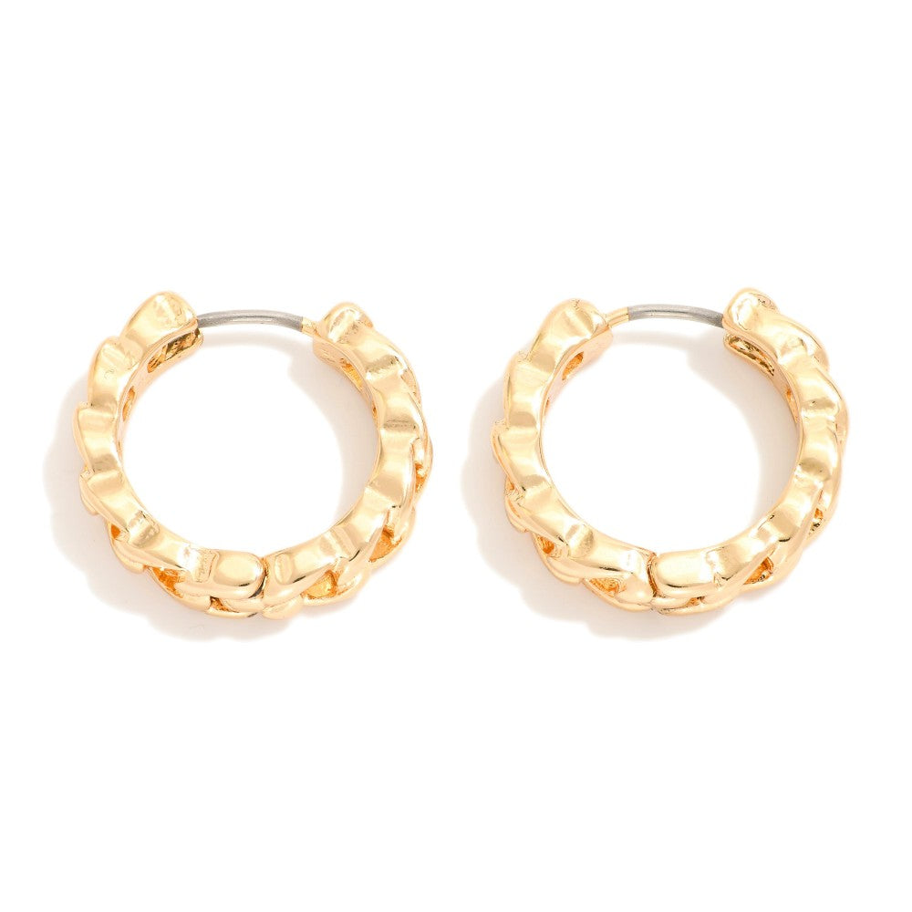 Metal Chain Link Tone Hoop Earring - Gold
