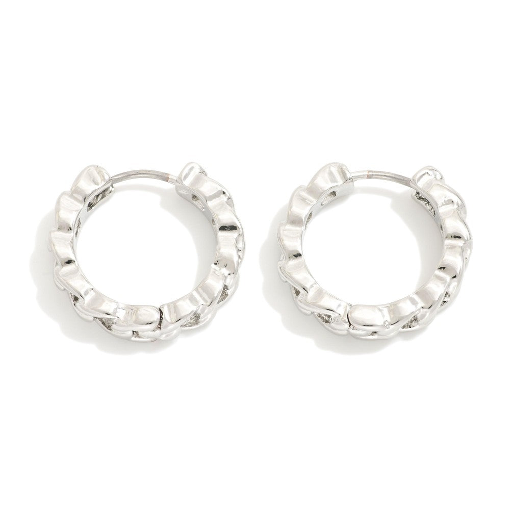 Metal Chain Link Tone Hoop Earring - Silver