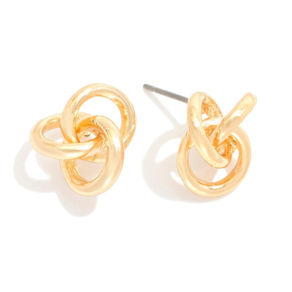 Metal Tone Knotted Stud Earrings - Gold