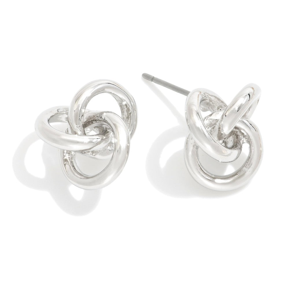 Metal Tone Knotted Stud Earrings - Silver