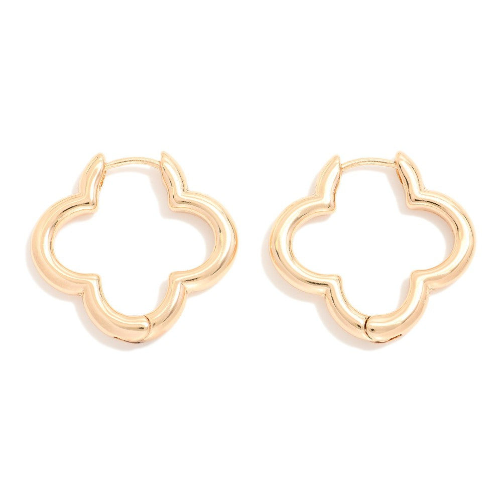 Metal Tone Clover Hoop Earrings - Gold
