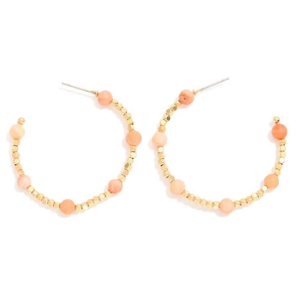 Stone & Metal Tone Beaded Hoop Earrings