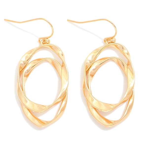 Gold Layered Twist Oval Earrings