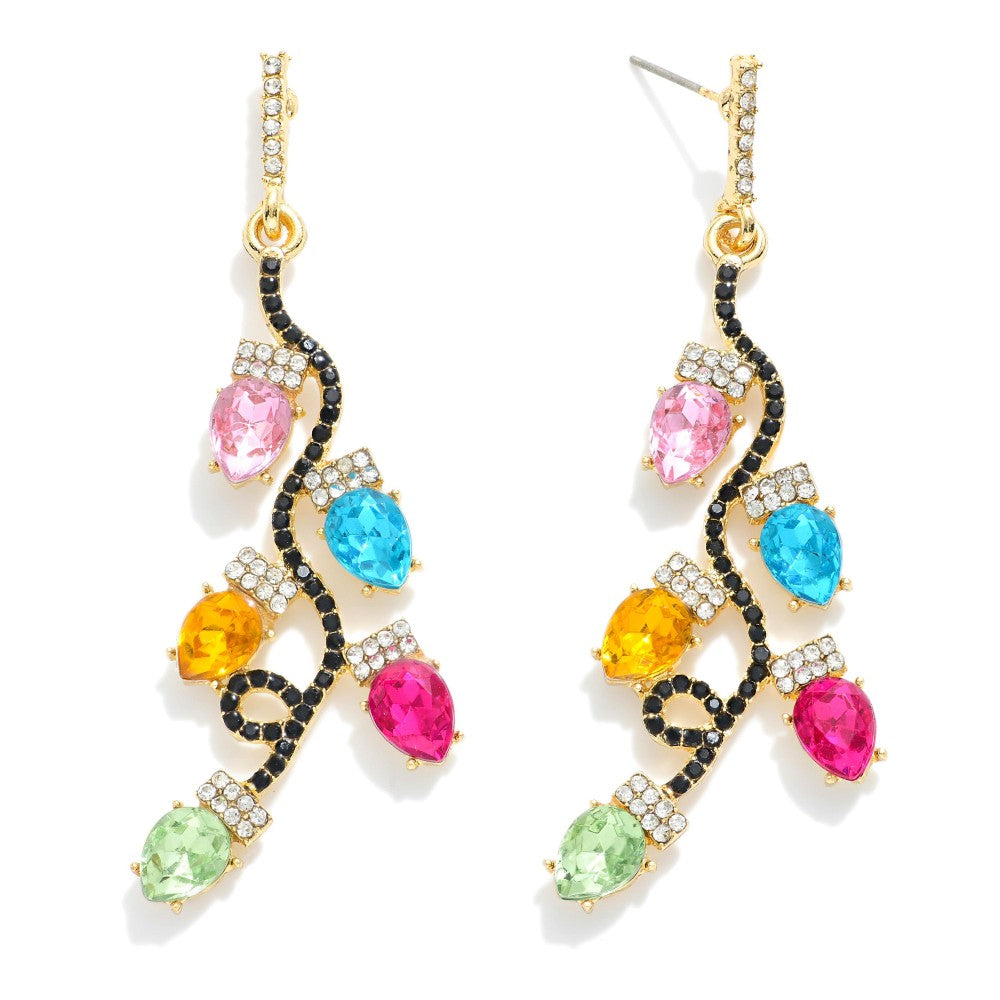 Rhinestone Studded Drop Earrings Featuring Christmas Lights