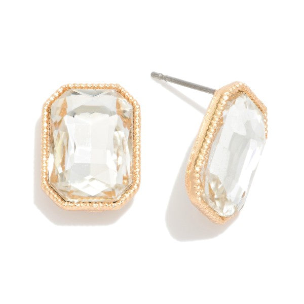 Gold Rectangular Glass Crystal Stud Earring