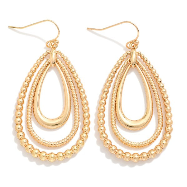 Gold Linked Teardrop Drop Earrings Featuring Beaded Detail