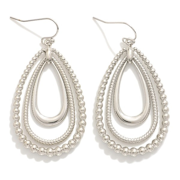Silver Linked Teardrop Drop Earrings Featuring Beaded Detail