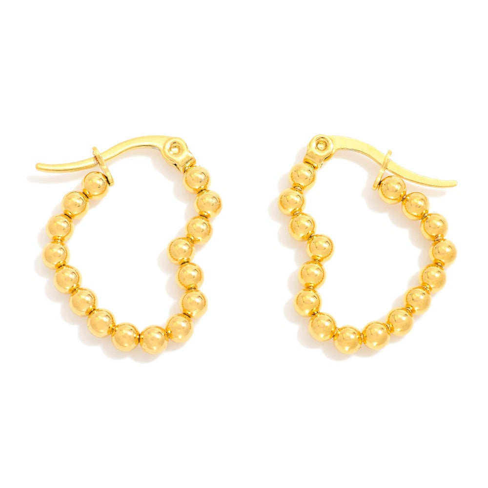 Metal Tone Beaded Heart Hoop Earrings