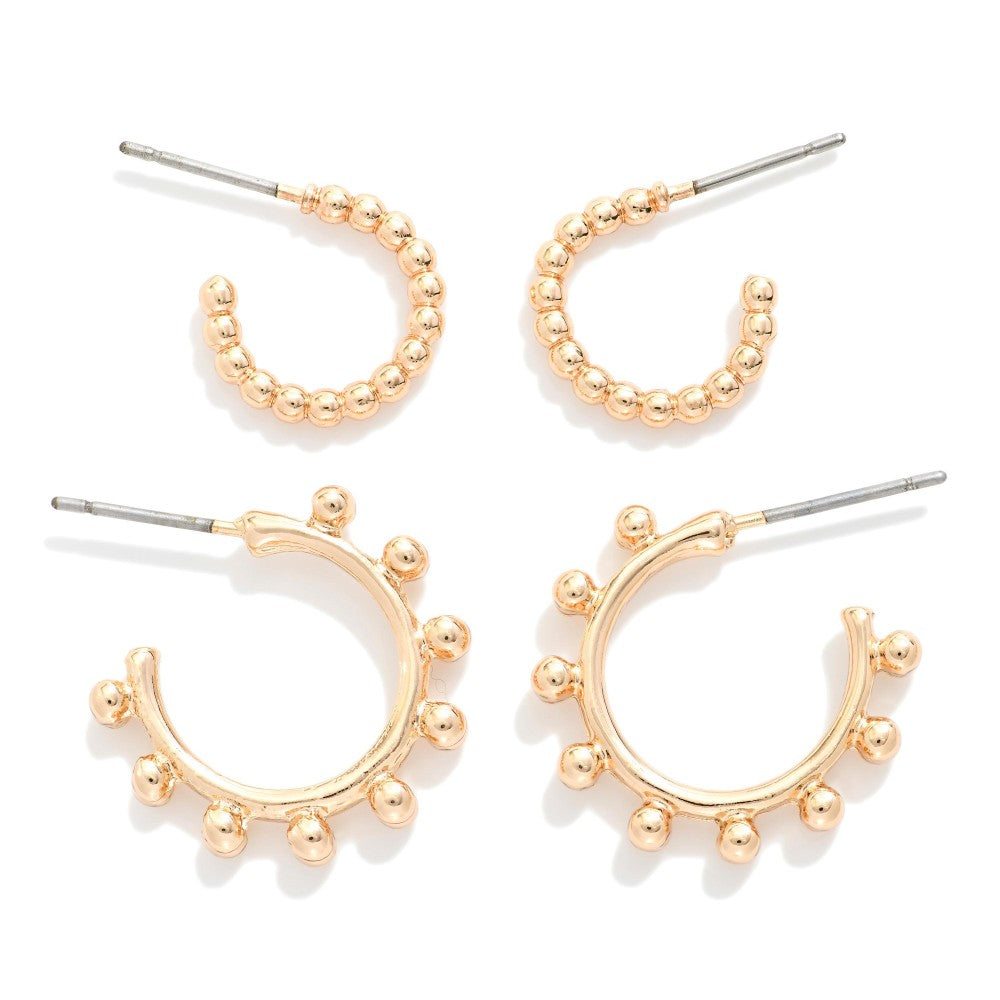 Set Of Two Metal Tone Hoop Drop Earrings