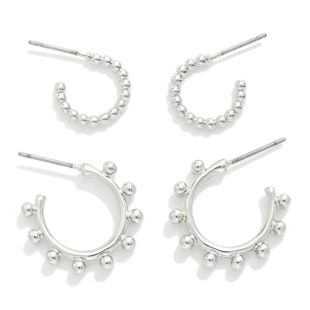 Set Of Two Metal Tone Hoop Drop Earrings