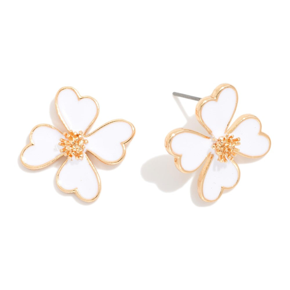 Enamel Flower Stud Earrings - White