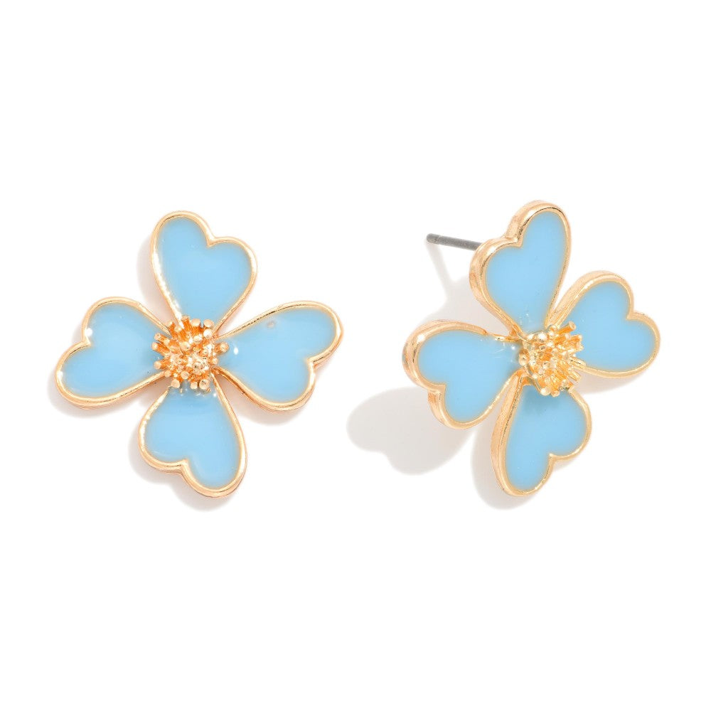 Enamel Flower Stud Earrings - Blue