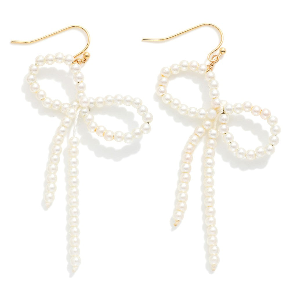 Pearl Beaded Bow Drop Earring