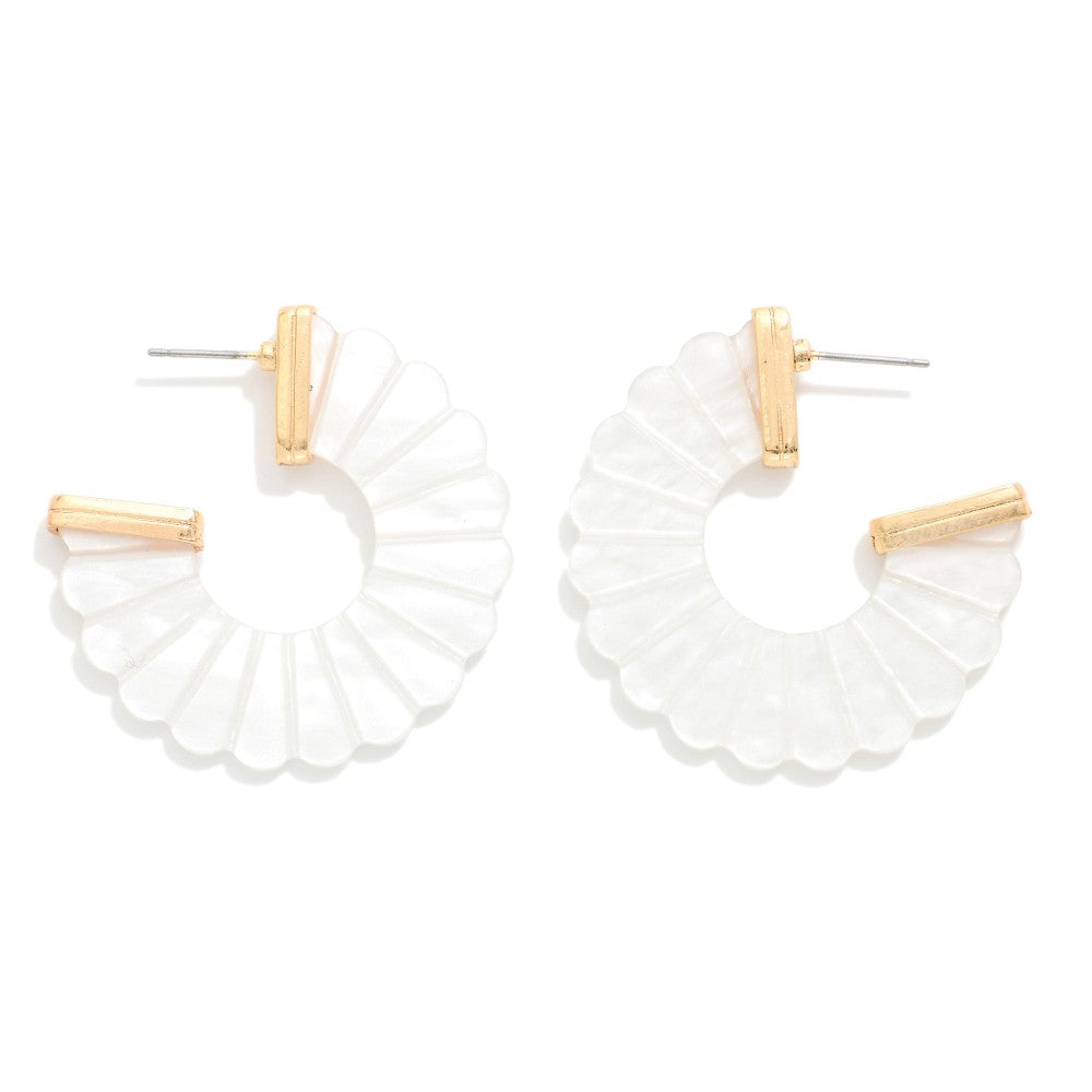 Scalloped Marble Acetate Hoop Drop Earring Featuring Gold Tones