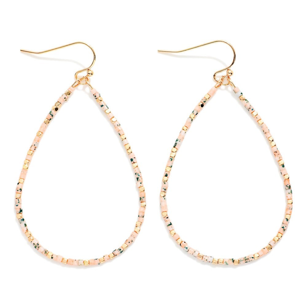 Seed Beaded Teardrop Hoop Drop Earring - Baby Pink