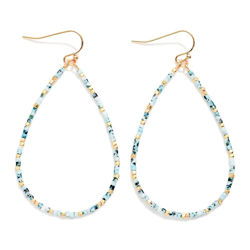 Seed Beaded Teardrop Hoop Drop Earring - Light Blue