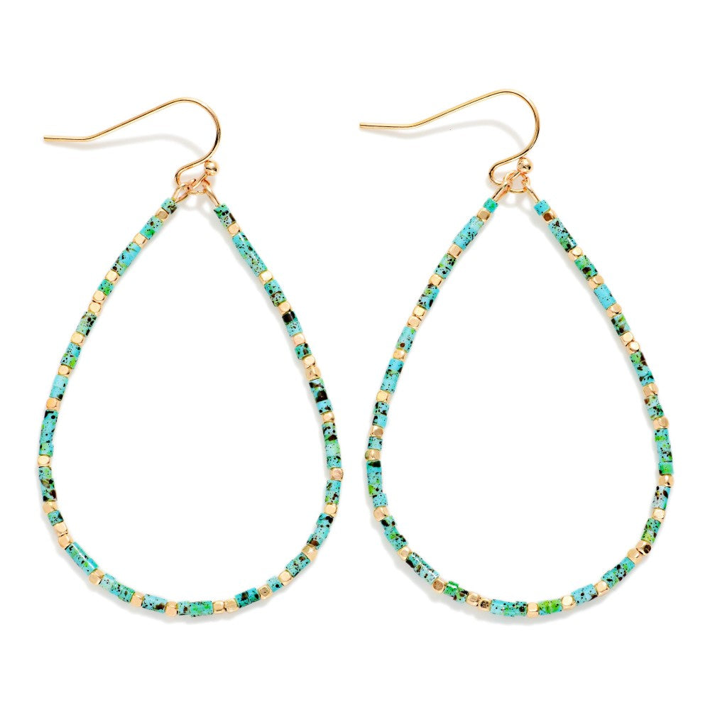 Seed Beaded Teardrop Hoop Drop Earring - Teal