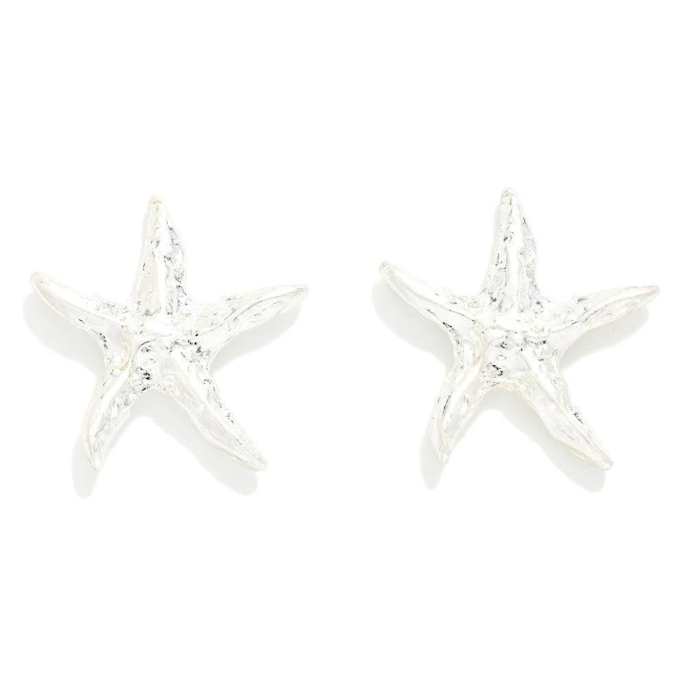 Textured Metal Starfish Post Drop Earrings