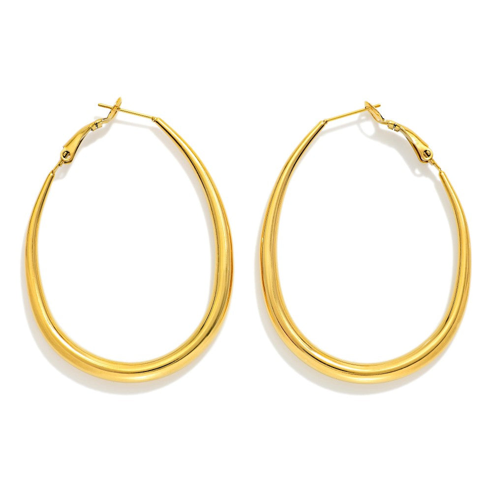 Tapered Oval Hoop Earrings - Gold