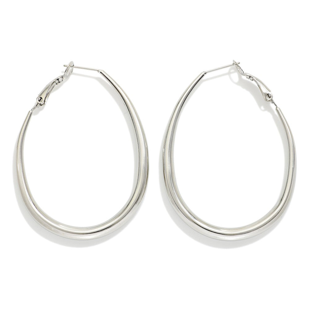 Tapered Oval Hoop Earrings Silver