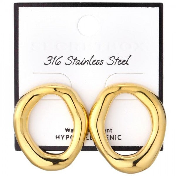 Metal Tone Abstract Oval Post Drop Earrings  - Stainless Steel