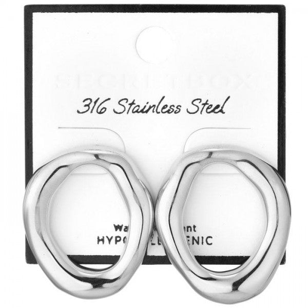 Metal Tone Abstract Oval Post Drop Earrings  - Stainless Steel