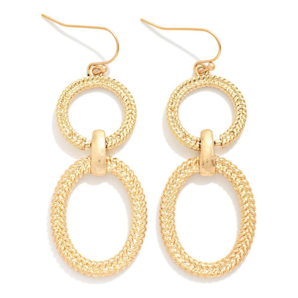 Linked Braided Metal Ovals Drop Earring -Gold