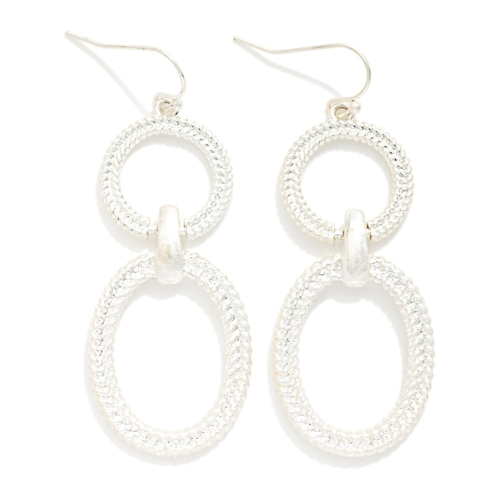 Linked Braided Metal Ovals Drop Earring - Silver