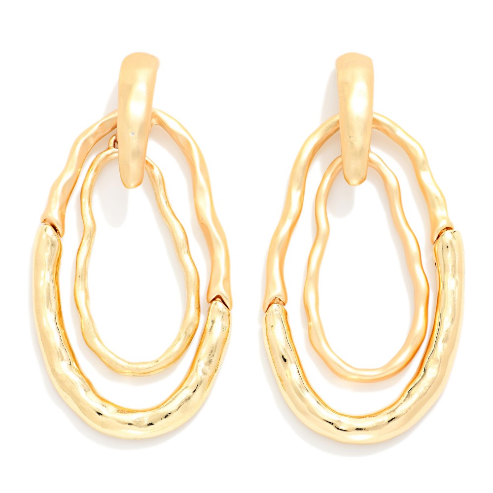 Nesting Wavy Metal Ovals Drop Earring - Gold