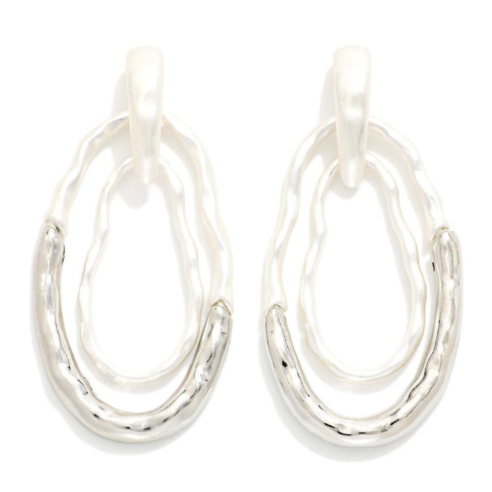Nesting Wavy Metal Ovals Drop Earring - Silver